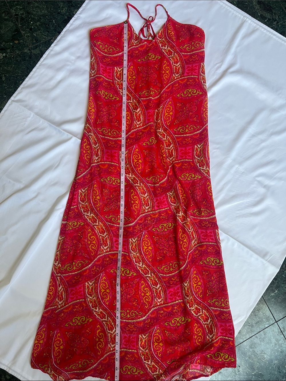 Show Me Your Mumu Sz S Red Patterned Halter Maxi Dress Boho Festival Summer Chic - Picture 5 of 12